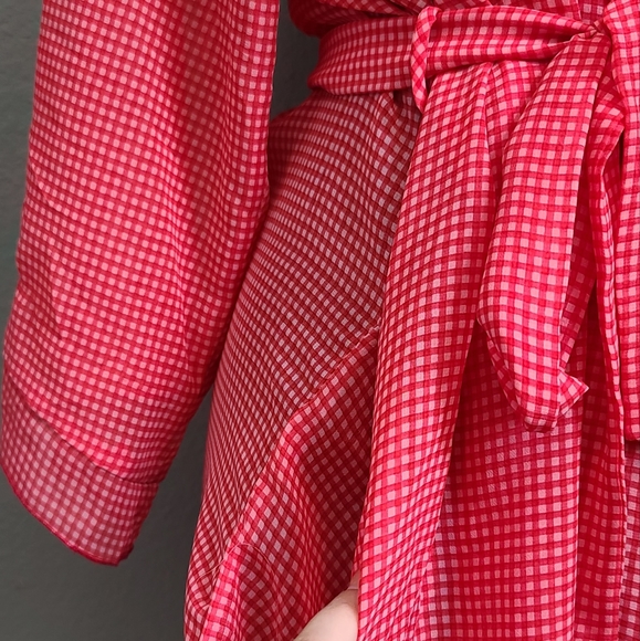 Murano Red Checkered Long Sleeve Short Lingerie Lounge Robe - Picture 6 of 11